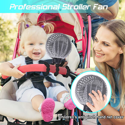 Stroller Fan Upgraded Portable Fan Versatile Fan Personal Desk Fan USB Rechargeable Fan with LED Light and Aromatherapy Flexible Tripod Design Handheld Fan 3 Speeds Baby Fan for Stroller（Black