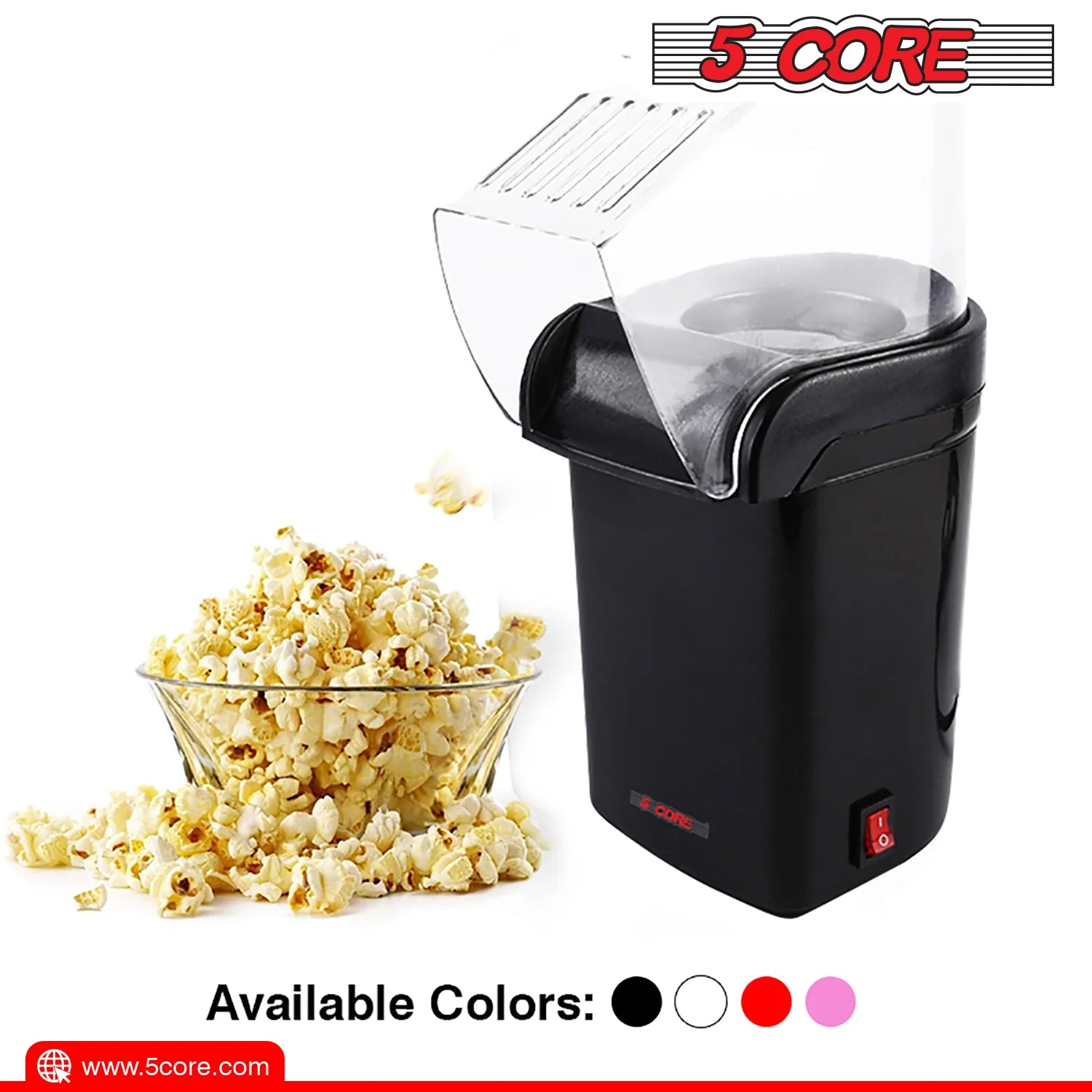 5Core Hot Air Popcorn Machine, 16 Cup, Electric Oil-Free Pop Corn Kernel Popper Bpa-Free Food Safe Black