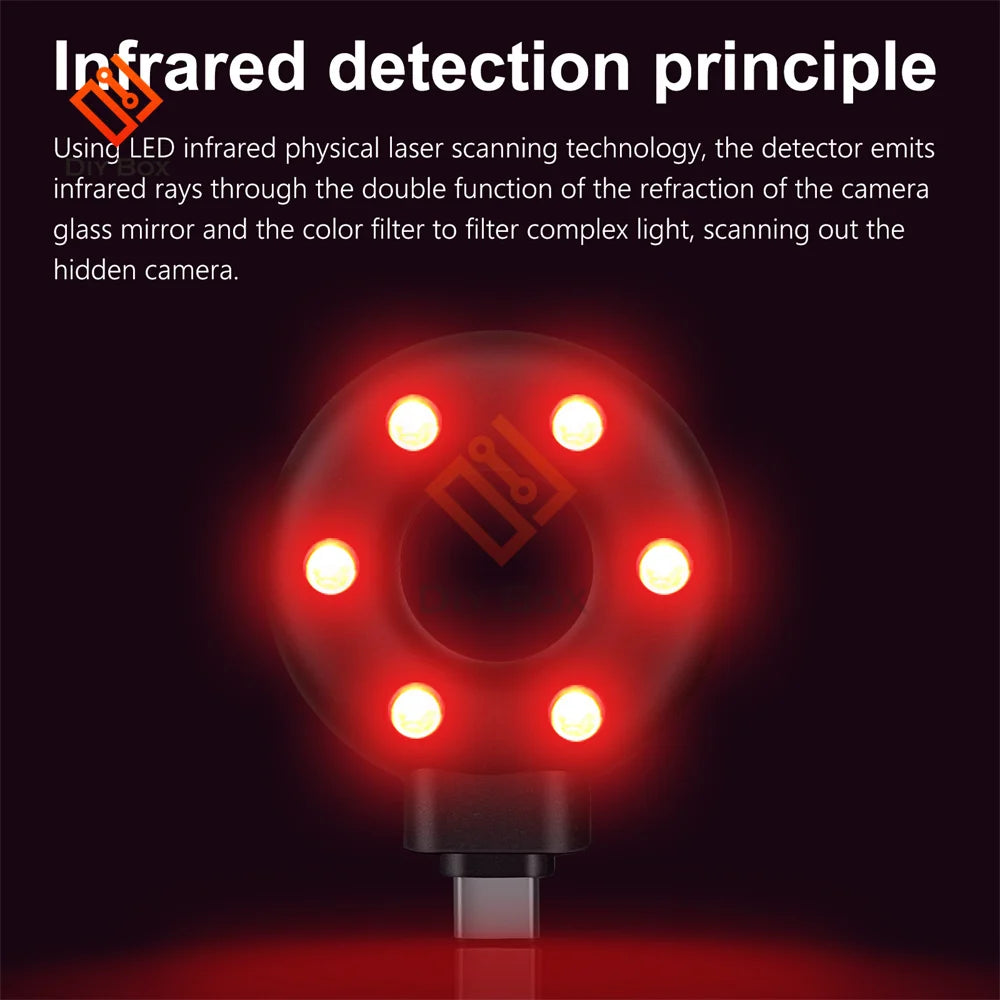 Portable Anti-Candid Camera Detector for Outdoor Travel Hotel Rental IR Alarm Hidden Camera Finder with Led Light