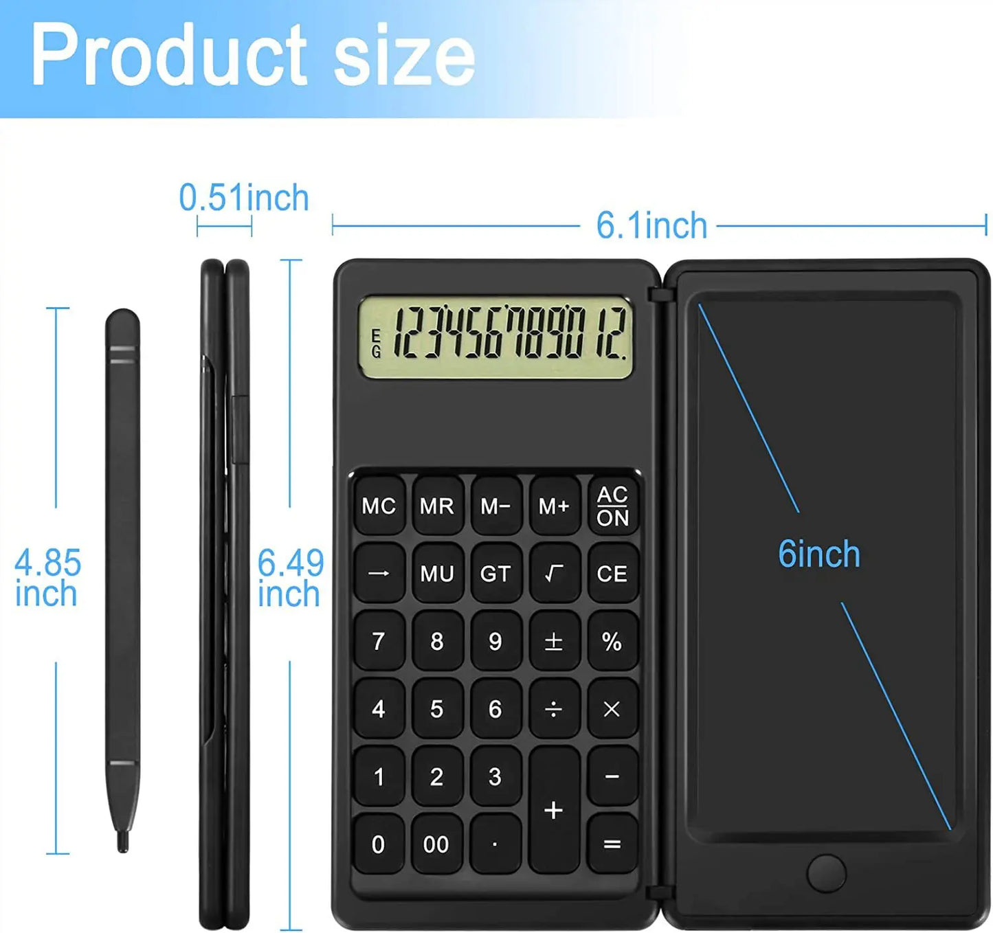 12-Digit Foldable Scientific Calculator Digital Large Display with an Erasable Writing Tablet Digital Drawing Pad Math Calculato