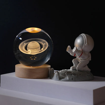 Crystal Ball LED Night Light Glowing Planet Galaxy Solar System Astronaut 3D Moon Table Lamp USB Bedroom Atmosphere Lamp