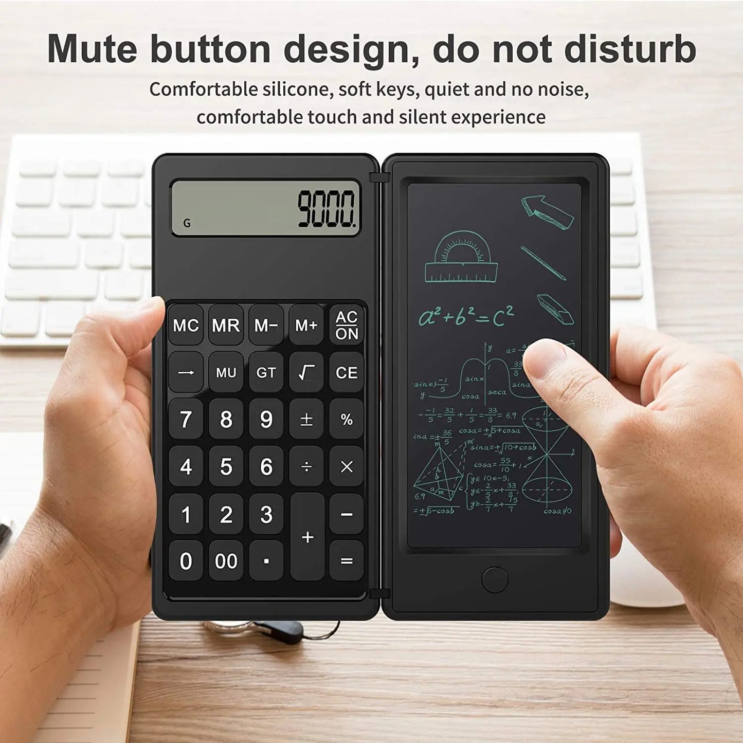 12-Digit Foldable Scientific Calculator Digital Large Display with an Erasable Writing Tablet Digital Drawing Pad Math Calculato