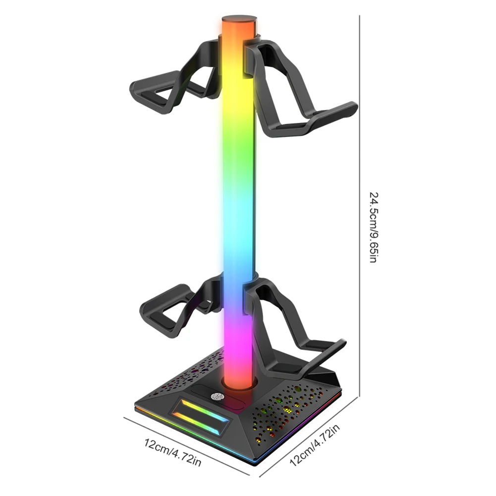 RGB Game Controller Stand 10 Lighting Effects Headphone Holder Display Rack with 2 USB Charging Headset Gamepad Stand for PS5