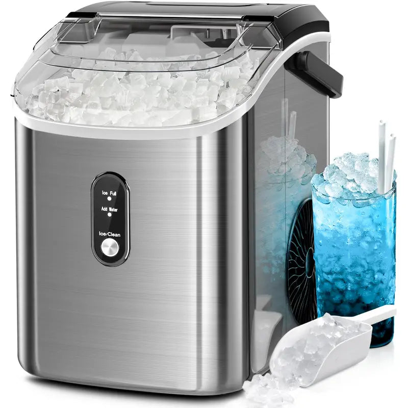 COWSAR Nugget Ice Maker Countertop, Soft Chewable Nugget Ice Cubes Machine, One-Button Quick Ice Making 34Lbs/Day, Self-Cleaning, Portable Stainless Steel Ice Machine