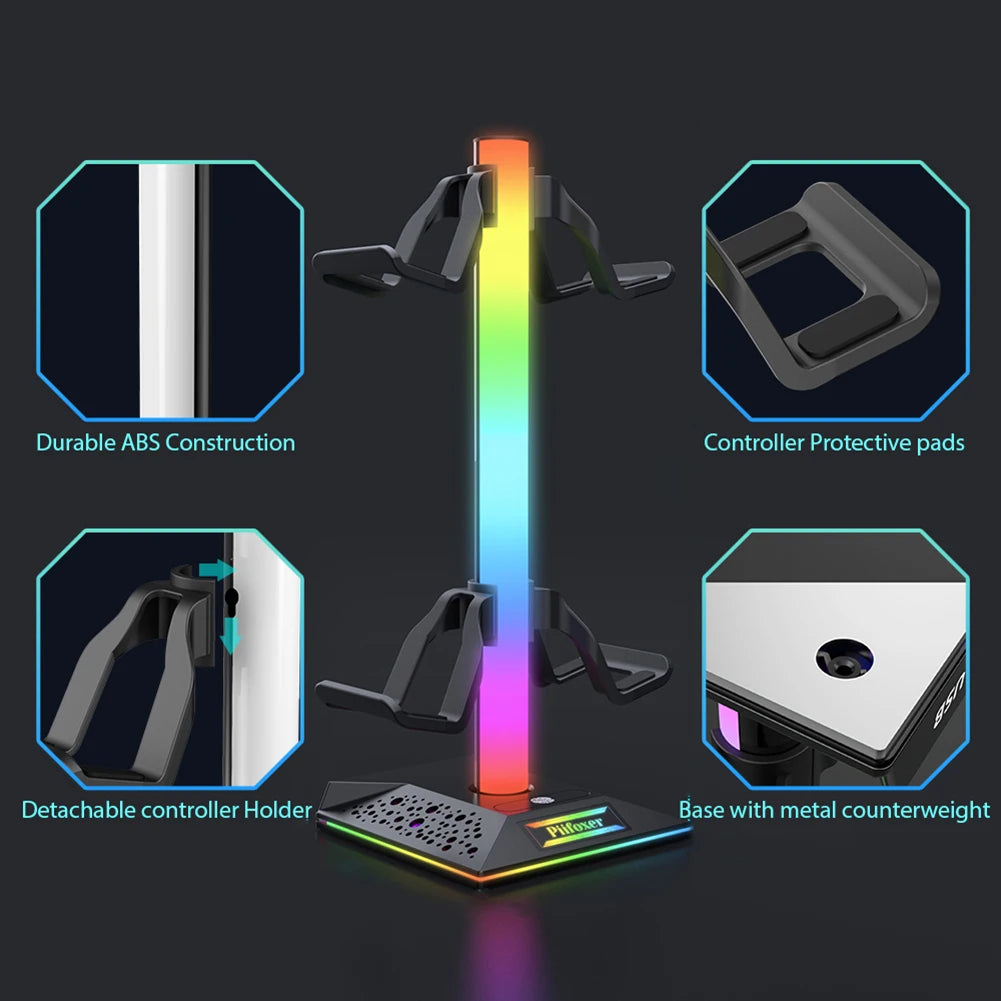 RGB Game Controller Stand 10 Lighting Effects Headphone Holder Display Rack with 2 USB Charging Headset Gamepad Stand for PS5