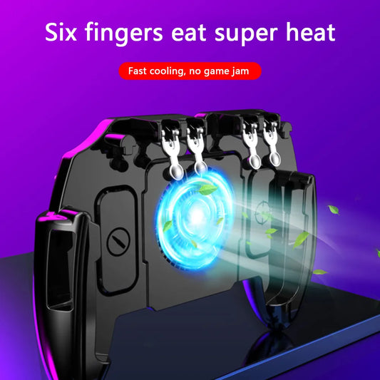 ABS 6 Fingers Gamepad Mobile Phone Shooting Gaming Button Triggers Gamepad with Cooling Fan for PUBG Game Controller Joystick