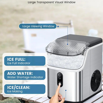 COWSAR Nugget Ice Maker Countertop, Soft Chewable Nugget Ice Cubes Machine, One-Button Quick Ice Making 34Lbs/Day, Self-Cleaning, Portable Stainless Steel Ice Machine