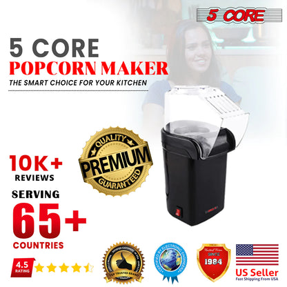 5Core Hot Air Popcorn Machine, 16 Cup, Electric Oil-Free Pop Corn Kernel Popper Bpa-Free Food Safe Black