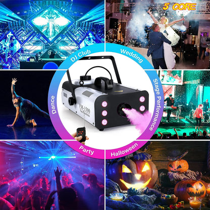 5Core Fog Machine Indoor Outdoor 1500W 6000CFM Fogger Smoke Machine W LED 2.5 L Tank Remote