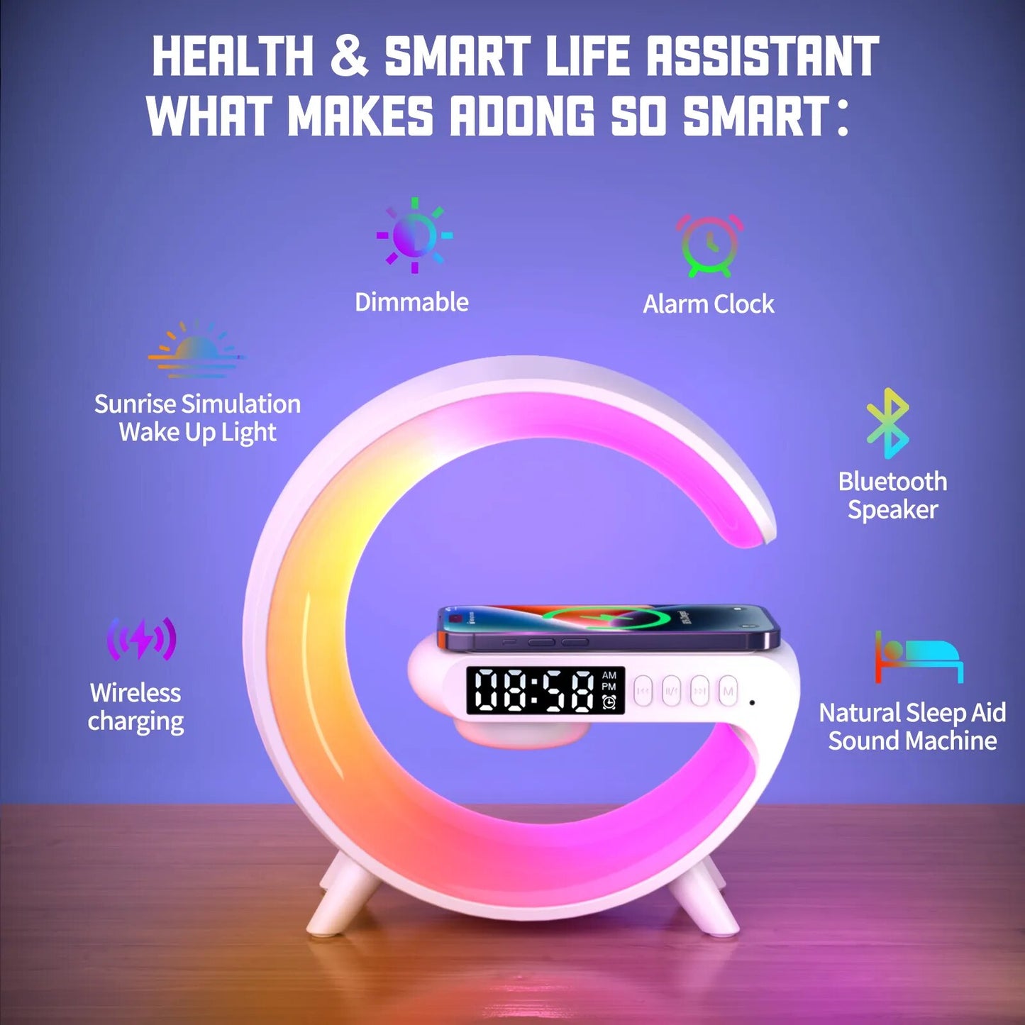 Multifunctional Wireless Charger Stand Pad Alarm Clock Speaker RGB Light Fast Charging Station for Iphone X 11 12 13 14 Samsung